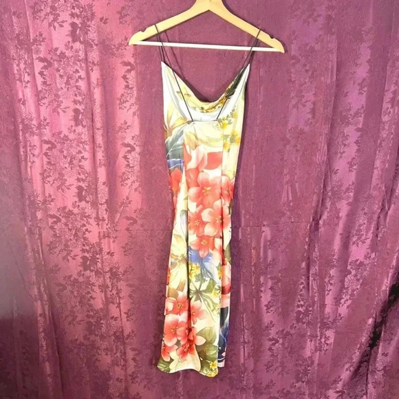 y2k Vintage A'Gaci Tropical Floral Cowl Neck Bodycon Dress Mesh Size S - Picture 3 of 6
